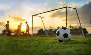 Fußball liegt auf Rasen vor Fußballtor